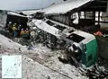 The destroyed train in the aftermath of the accident.