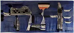 Author's tapestry Blue garden, 190 × 430&nbsp;cm, 1965 (with Jenny Hladík)