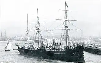 Small warship seen from the side