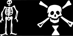 Another of Jeremiah Cocklyn's flags, described as “the skeleton of a human body such as Death used to be represented by, and in the other Side a morthead with two bones across and a sandglass…”[25]