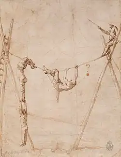 Acrobats on a High Wire, ca. 1634–35, pen & wash, 25.7 x 19.8&nbsp;cm., Real Academia de Bellas Artes de San Fernando