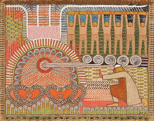 Image 74Sampo, a magical artifact of indeterminate type constructed by Ilmarinen that brought riches and good fortune to its holder, in the Finnish epic poetry Kalevala (The Forging of the Sampo, Joseph Alanen, 1911) (from List of mythological objects)