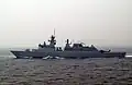 KD Jebat underway off the coast of Malaysia during a divisional tactics drill as part of Cooperation Afloat Readiness and Training (CARAT) Malaysia 2013.