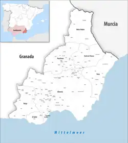 Map of the province of Almería with its municipalities