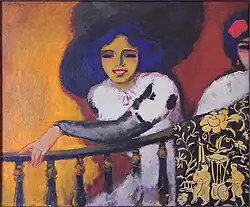 Kees van Dongen, 1911, En la plaza (Femme a la balustrade, Woman on the balustrade), oil on canvas, 81.3 x 99.1&nbsp;cm, Annonciade Museum, Saint Tropez. Exposició d'Art francès d'Avantguarda, Galeries Dalmau, Barcelona, 1920
