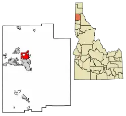 Location of Hayden in Kootenai County, Idaho