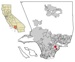 Location of Santa Fe Springs in Los Angeles County, California