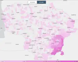 EAPL–CFA voting by district in the 2024 Seimas elections (multi-member constituency)