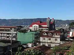 The church (far center) in 2018
