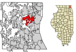 Location of Gurnee in Lake County, Illinois.