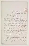 March 23, 1863, invitation to a performance of Hamlet at Grover's Theatre (front side)