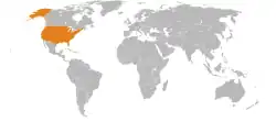 Map indicating locations of Liechtenstein and USA