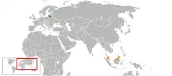 Map indicating locations of Lithuania and Malaysia