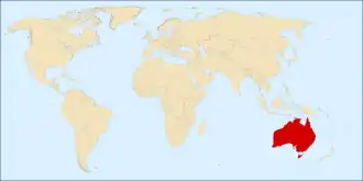 The location of Australia on a map