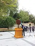 Lord True unveiling Pope's Urn at Champion's Wharf, Twickenham, 21 September 2015