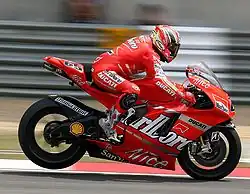 Loris Capirossi on the 2007 Ducati Desmosedici GP7. Since 2005, many countries forbid specific tobacco advertising, but races like Qatar and China did not have any anti-tobacco legislation until 2010.