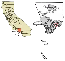 Location of La Puente in Los Angeles County, California.