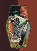 Poire verte et couteau (Green pear and knife). Signed Marcoussis. Oil on glass, 36.2 x 26&nbsp;cm