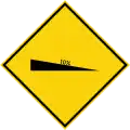 Downhill slope ahead with gradient of 10%