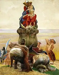 Adoration of Madonna, central section of the triptych “Go to the streams”, Jacek Malczewski