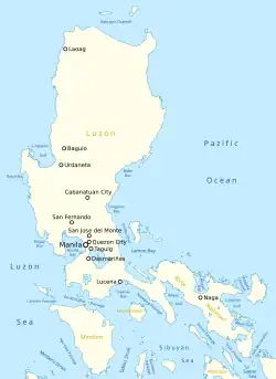 Image of an island lying between the Luzon Sea and Pacific Ocean