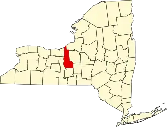 Map of New York highlighting Cayuga County