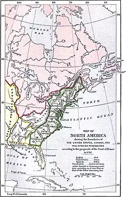 MAP of the French proposal at the American Settlement of peace to limit US Territory to the Appalachian Mountains.