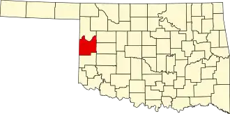 State map highlighting Roger Mills County