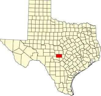 Map of Texas highlighting Gillespie County