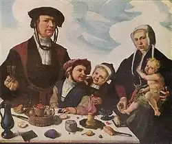 Maarten van Heemskerck (1498–1574), Family of Pieter Jan Foppesz, prior to c.1532, considered the first family portrait, in Dutch portraiture.[53]