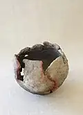 Untitled abstract vessel, 1958. Clay, pit-fired, 6&nbsp;×&nbsp;8 in. Photo by Will Taylor.