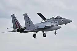 An F-15D Eagle Baz two-seater of 106 Squadron "Spearhead" about to land at Tel Nof