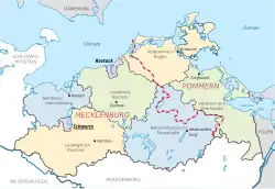 The border between Pomerania and Mecklenburg running through Mecklenburg-Vorpommern