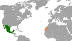 Map indicating locations of Mexico and Sahrawi Arab Democratic Republic