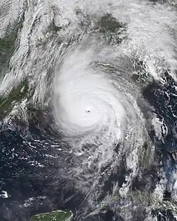 Visible satellite imagery of Hurricane Michael as a Category 5 while making landfall in Florida on October 10