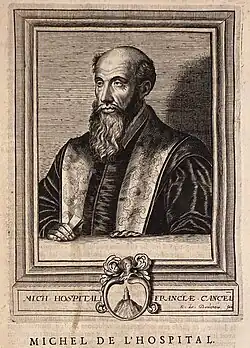 Half portrait of Chancellor Michel de l'Hopital seated