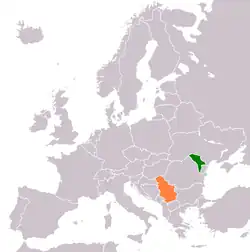 Map indicating locations of Moldova and Serbia