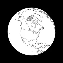 Figure 11: View of the Earth 4 hours after apogee from a Molniya orbit under the assumption that the longitude of the apogee is 90° W. The spacecraft is at an altitude of 24,043 km over the point 92.65° W 47.04° N.