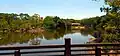 View of Japanese Tea House across lake