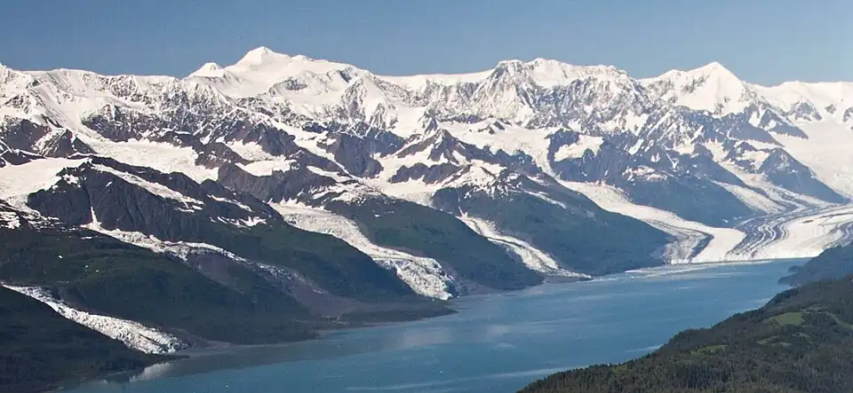 Mount Marcus Baker is the highest point in the distance left of center