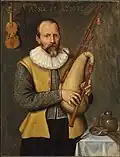 Dutch musician wears a jerkin with ribbon points as fasteners, 1632.