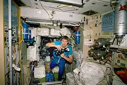 Cosmonaut in Zvezda, November 2000.