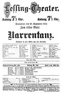 Poster for world premiere of Narrentanz. Lessing-Theater Berlin: September 28, 1912.