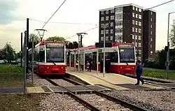 The tram terminus on the first day of service, 2000