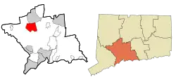 Naugatuck's location within New Haven County and Connecticut