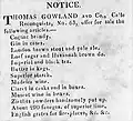 sale of Thomas Gowland products.