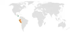 Map indicating locations of Nicaragua and Peru