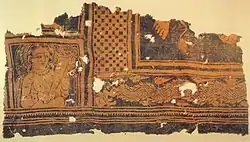 Fragment of dyed textile from Niya (Tarim Basin), China, 3rd to early 4th century