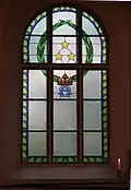 One of the stained glass windows.