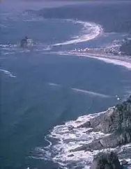 An aerial photo of a coastline